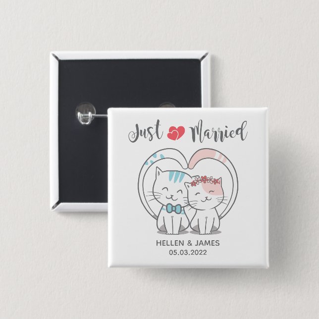 Just Married Cat Wedding Button (Vorne & Hinten)
