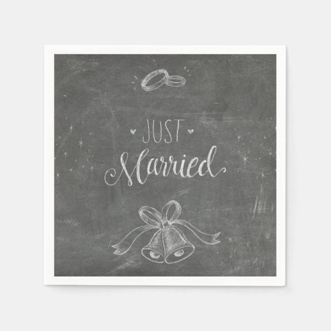 Just Married Chalkboard Hochzeiten Rings and Bells Serviette (Vorderseite)