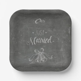 Just Married Chalkboard Wedding Rings Bells Square Pappteller