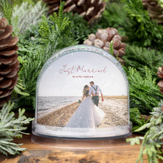 Just Married Christmas Greetings Customize Photo Schneekugeln