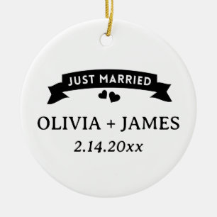 Just Married Couple Hearts Keramik Ornament