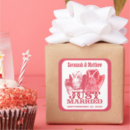 Just Married Cowboy CowGirl Hats Wedding Sticker