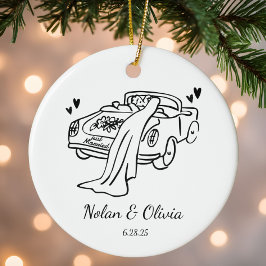 Just Married Custom Couple Names & Wedding Date Keramik Ornament