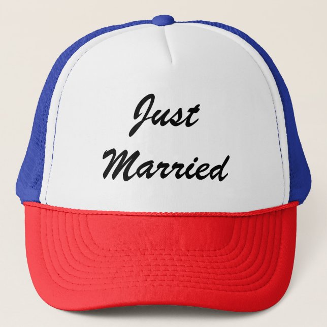 Just Married Custom Script Text Wededs Truckerkappe (Vorderseite)