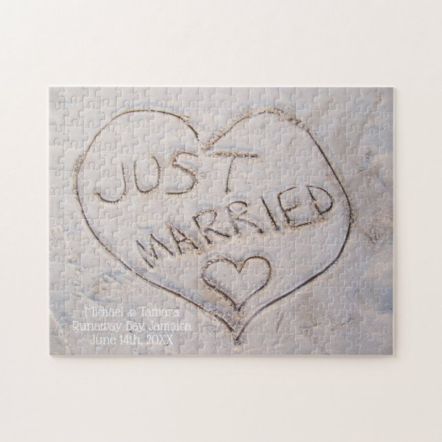 Just Married Destination Sand Schreiben Custom Puzzle (Horizontal)