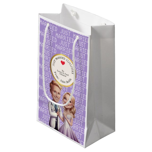 just Married DOCTORS PHYSICIANS MD violet Kleine Geschenktüte (Vorderseite Schrägansicht)