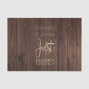 Just Married EleganGold Typografie Rustic Brown Seidenpapier