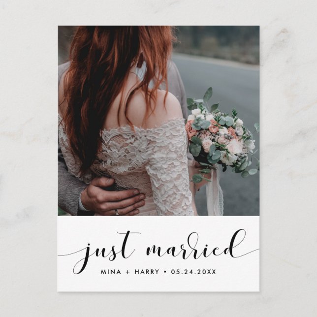 Just married Elegant announcement photo Postkarte (Vorderseite)