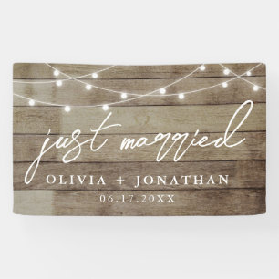 Just Married Elegant Calligraphy Rustic Wedding Banner