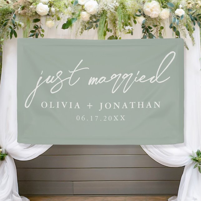 Just Married Elegant Calligraphy Script Wedding Banner (Von Creator hochgeladen)