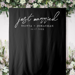 Just Married Elegant Calligraphy Wedding Backdrop Wandteppich