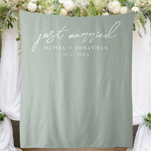 Just Married Elegant Calligraphy Wedding Backdrop Wandteppich