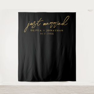 Just Married Elegant Calligraphy Wedding Backdrop Wandteppich