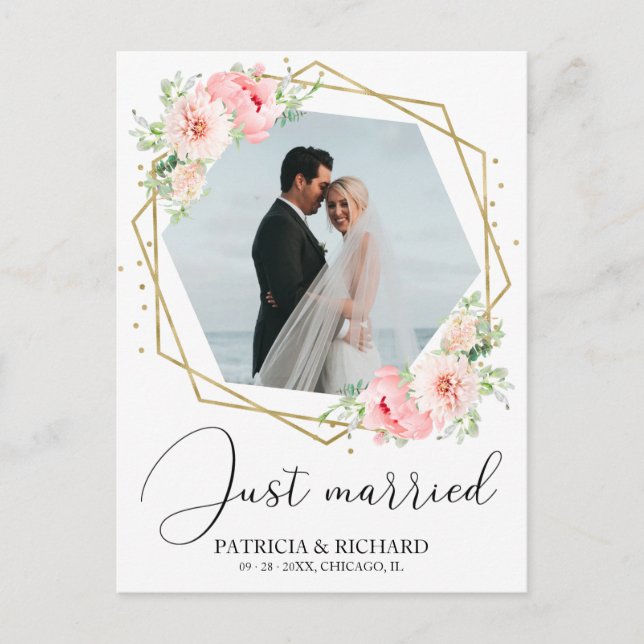 Just Married Elegant floral Eloped Ankündigung Postkarte (Vorderseite)