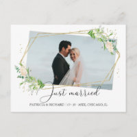 Just Married Elegant Greenery Eloped Ankündigung