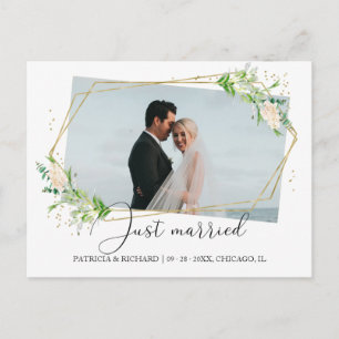 Just Married Elegant Greenery Eloped Ankündigung Postkarte