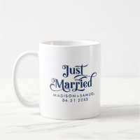 Just Married Elegant Navy Blue Typografie