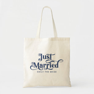 Just Married Elegant Navy Blue Typografie Tragetasche