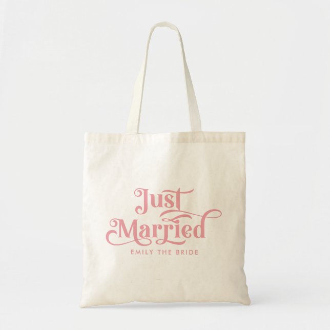 Just Married Elegant Rosa Typografie Tragetasche (Vorne)