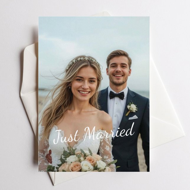 Just Married Elegant Wedding Foto Ankündigung (Von Creator hochgeladen)
