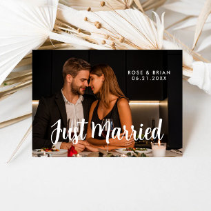 Just Married Elegante Romantic Wedding Foto Card Ankündigung