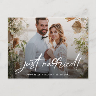 Just Married Elegantes Foto Hochzeit Postkarte