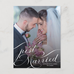 Just Married Elegantes Foto Hochzeitsankündigung Postkarte