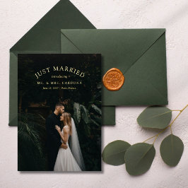 Just Married Elopement Hochzeitsankündigung Foto Folieneinladung