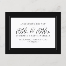 Just Married Elopement Schwarz-weiß Chic Elegante Einladungspostkarte