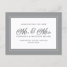 Just Married Elopement Ultimate Gray Chic Elegante Einladungspostkarte