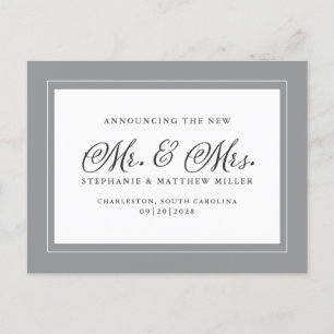 Just Married Elopement Ultimate Gray Chic Elegante Einladungspostkarte