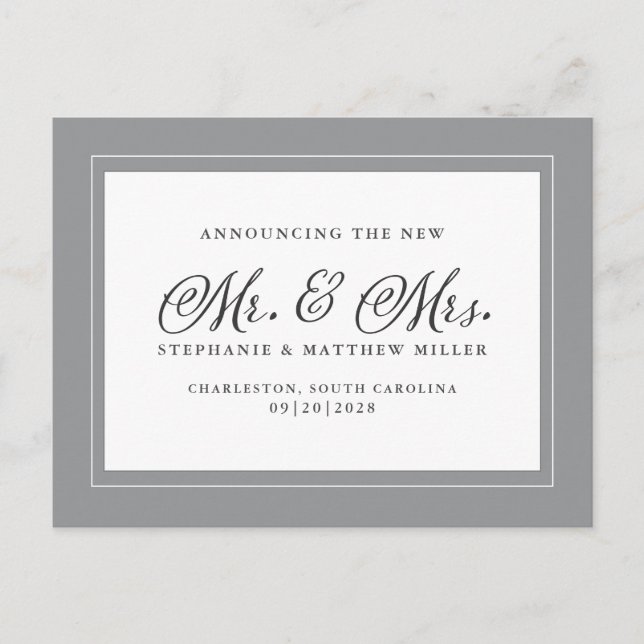 Just Married Elopement Ultimate Gray Chic Elegante Einladungspostkarte (Vorderseite)