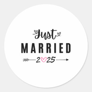 Just Married Est 2025 Flitterwochen Hochzeitspaare Runder Aufkleber