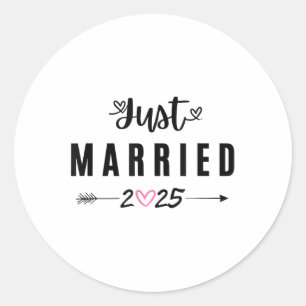 Just Married Est 2025 Flitterwochen Hochzeitspaare Runder Aufkleber