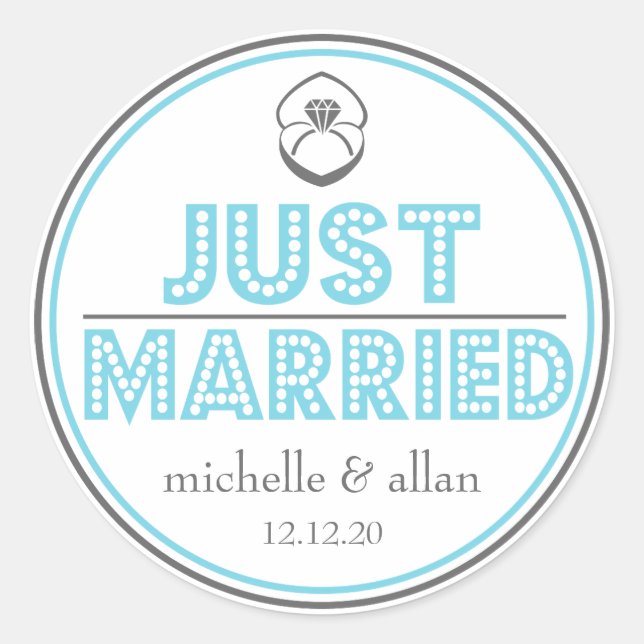 Just Married Favor Stickers (blau / grau) (Vorderseite)
