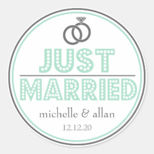 Just Married Favor Stickers (Mint Green / Gray)