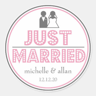 Just Married Favor Stickers (Rosa / Grau)