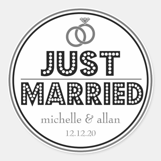 Just Married Favor Stickers (Schwarz / Grau) (Vorderseite)