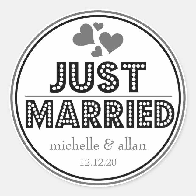 Just Married Favor Stickers (Schwarz / Grau) (Vorderseite)
