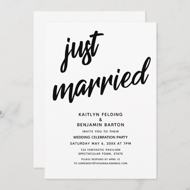 "Just Married" - Fett-Script-Hochzeitsempfang Einladung (Vorne/Hinten)