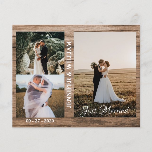 Just Married Foto Collage Hochzeitsankündigung (Vorderseite)