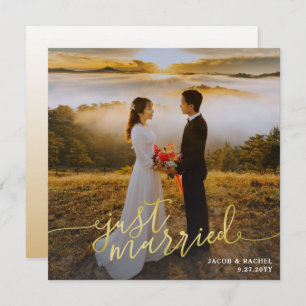 Just Married Foto Gold Type Wedding Ankündigung