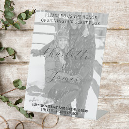 Just Married Foto Guest Book Tabletop Unterzeichnu Sockelschild