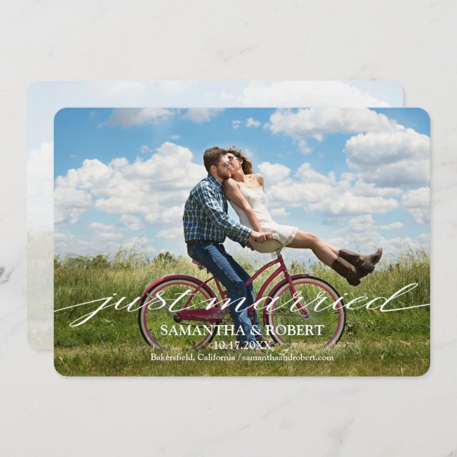 Just Married Foto Hochzeit Ankündigung Einladung (Vorne/Hinten)
