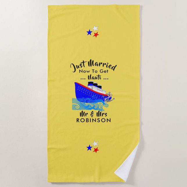 Just Married Funny Cruise Ship Personalisiert Strandtuch (Vorderseite)