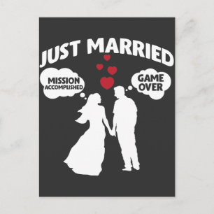 Just Married Game Over Husband and Ehefrau Sarcasm Postkarte
