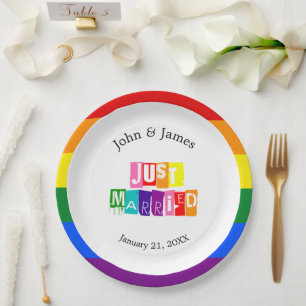 Just Married Gay Wedding Couple LGBTQ Pappteller