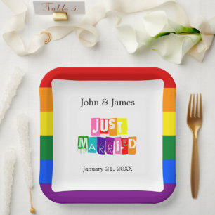 Just Married Gay Wedding Couple LGBTQ Pappteller