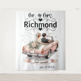 Just Married Getaway - Hintergrund für Hochzeiten Wandteppich