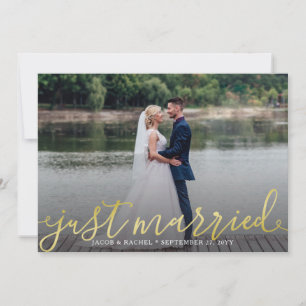 Just Married Gold Script Overlay Foto Hochzeit Ankündigung